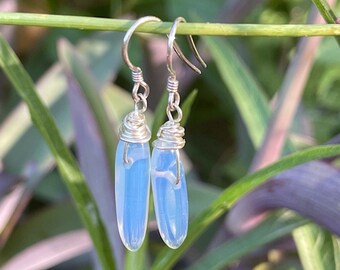 Bastet's Beads- Silver Opal Lights Glass Dangle Earring SRA