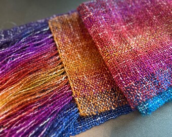 Handwoven Cotton Acrylic Red Blue Purple Rainbow  Gradient Ombre Hand Loomed - Rainbow Array