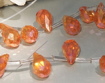 4 Orange Topaz Luster Color Glass Teardrop Briolette Focal, 8x13mm-Bastet's Beads-