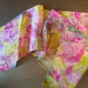 Hand Dyed Painted Silk Shibori Scarf Purple Blue Green -Wood Violet
