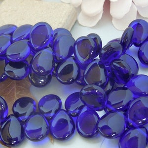 Czech-  8 Cobalt Blue Czech Glass Focal Teardrop Briolette 12x16mm- Bastet&#39;s Beads