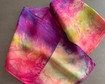 Hand Dyed Painted Silk Shibori Scarf Red Green Purple - Forest Sunset