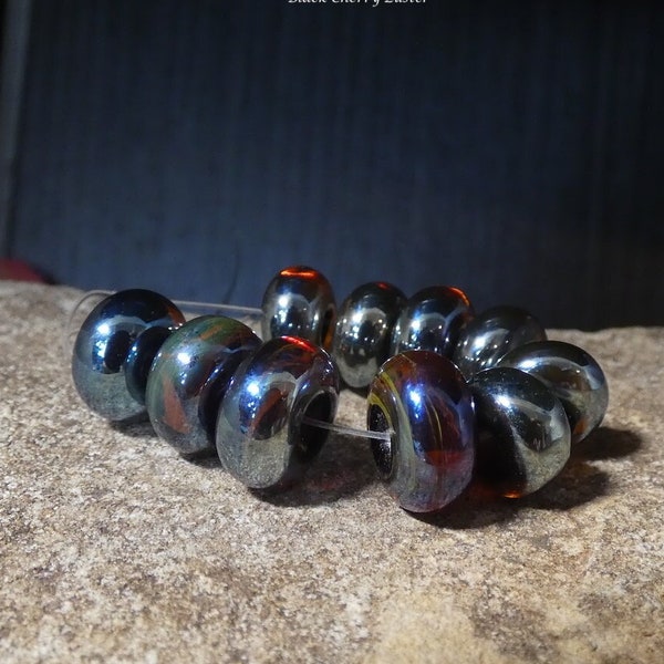 Handmade Lampwork Luster Glass Round Set 6 MTO - SRA DIY-Bastets Beads- Black Cherry or Baked Cherry Finish