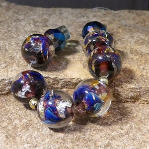 Handmade Lampwork Glass Purple Blue Silver Opal Round Set- Bastets Beads SRA- Purple Opals