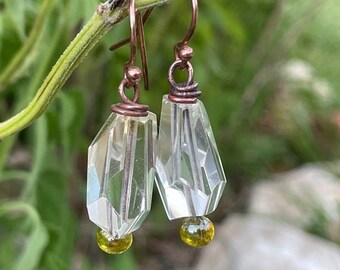 SALE Handmade Citrine Peridot Lampwork Headpin Copper Dangle Earring- Artisan SRA- Bastet's Beads- Citrine Jewel