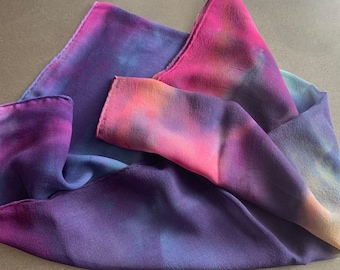 Hand Dyed Painted Rainbow Red Blue Purple Shibori Scarf- 30x30" - Midnight Clouds