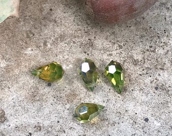 4 Czech Peridot Green Celsian Glass Crystal Teardrop Briolette, 6x10mm-Bastet's Beads-