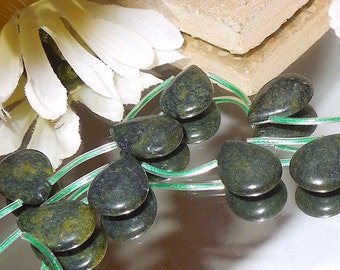 LAST ONES 4 Deep Green Jasper Teardrop Briolette 12x16mm- Bastet's Beads