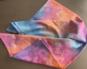 Hand Dyed Painted Cotton Shibori Rainbow Square Scarf 26x26" - Sunset Clouds