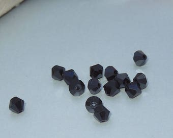 20 Facet Czech Cut Crystal Bicone Black Opaque- 4mm- Bastet's Beads