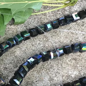 LAST OneS - 30 6mm Black AB Glass Crystal Cube Beads 6x6mm- Bastet&#39;s Beads-
