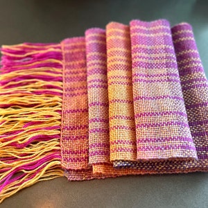 Handwoven Scarf Merino Wool Acrylic Pink, Orange, Purple Hand Loomed - Madras Sunset