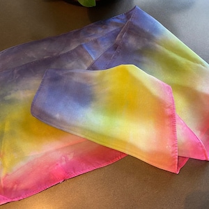 Hand Dyed Painted Silk Shibori Scarf Red Blue Green - Code RBG