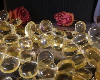 Czech-  6 Jonquil Yellow Czech Glass Focal Teardrop Briolette 12x16mm- Bastet's Beads