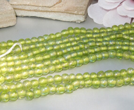 Peridot Green AB 100 4mm Round Pressed Czech Glass Druk Beads