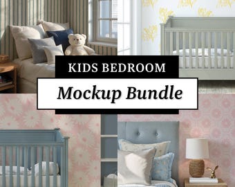 Kids Bedroom Wallpaper Mockup Bundle, Nursery Interior Mockup, Blank Wallpaper, Smart Object Mockup, Room Mockup, Editable Mockup