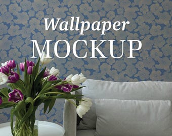 Real Photography Wallpaper Mockup | Tulip Flowers Living Room Interior (PSD) Smart Object