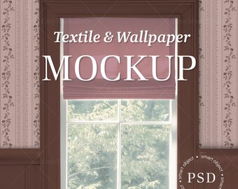 PSD Cottage Window Wallpaper Mockup | Textile Mockup | Editable features | Smart Object