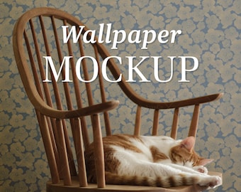 Cat on Chair Wallpaper Mockup: Easy Photoshop PSD, Smart Object