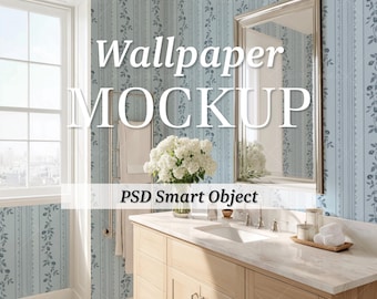 Bathroom Wallpaper Mockup, Interior Bathroom Mockup, Smart Object, Pattern mockup, Blank Wall