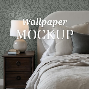 Neutral Bedroom Wallpaper Mockup, Interior Design Mockup, PSD Wallpaper Mockup, PSD Room Mockup, Bedroom Wall Mockup, Pattern Digital Mockup
