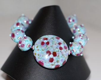 Mother Beads Blue Flower Art Glass Bracelet