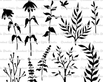 Plant Set 2 Lots of Layers - Digital files masks and stencils SVG DXF JPG plants dragonfly gel printing layers cutting machine cut files