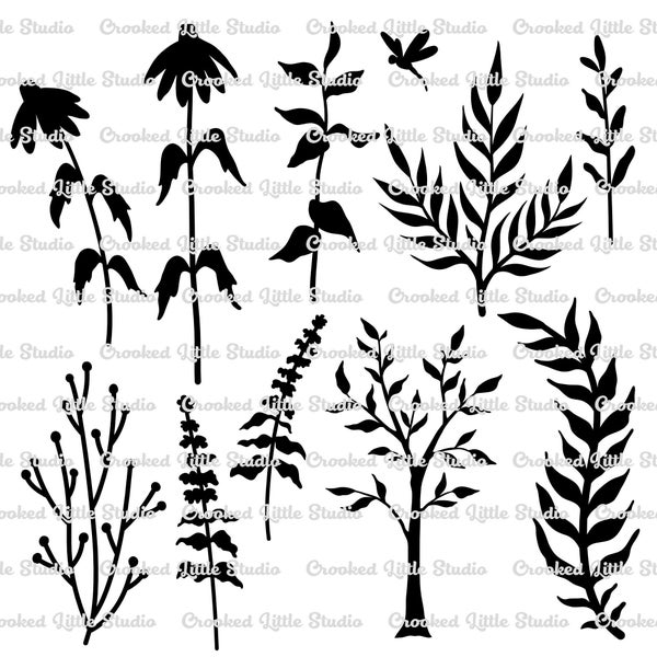 Plant Set 2 Lots of Layers - Digital files masks and stencils SVG DXF JPG plants dragonfly gel printing layers cutting machine cut files