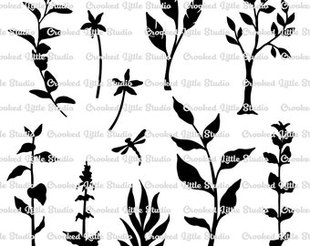 Original Plant Set 1 - Digital files masks and stencils SVG DXF JPG plants dragonfly gel printing layers cutting machine cut files