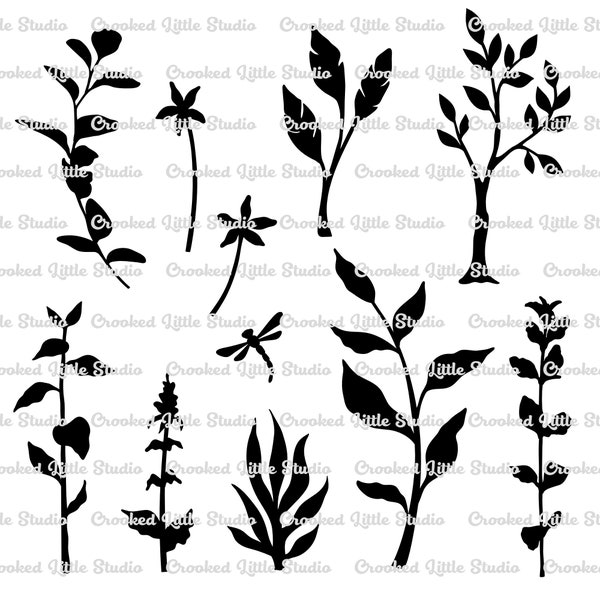 Original Plant Set 1 - Digital files masks and stencils SVG DXF JPG plants dragonfly gel printing layers cutting machine cut files