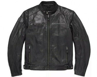 Harley Davidson Herren Blouson CUIR Skull Reflektierende Jacke Biker Lederjacke