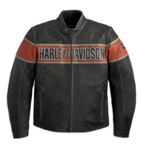 Harley Davidson Men's Victory Lane Black Distressed Motorbike Leather Jacket Gift for BF