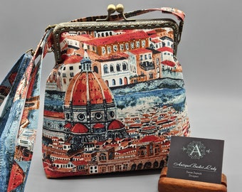 Kiss Lock Crossbody Bag, Italian Shoulder Purse, Florence Italy Over The Shoulder Bag, Compact Purse