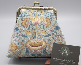 William Morris Inspired Standen LODDEN Medium Kiss lock Snap Coin Purse, Bird Snap Coin Purse, Snap Change Purse