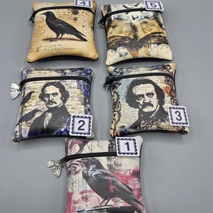 Monedero de vinilo con diseño de Edgar Allan Poe, tarjetero gótico con cremallera, bolso de mano de vinilo vegano, estuche para tarjetas de regalo