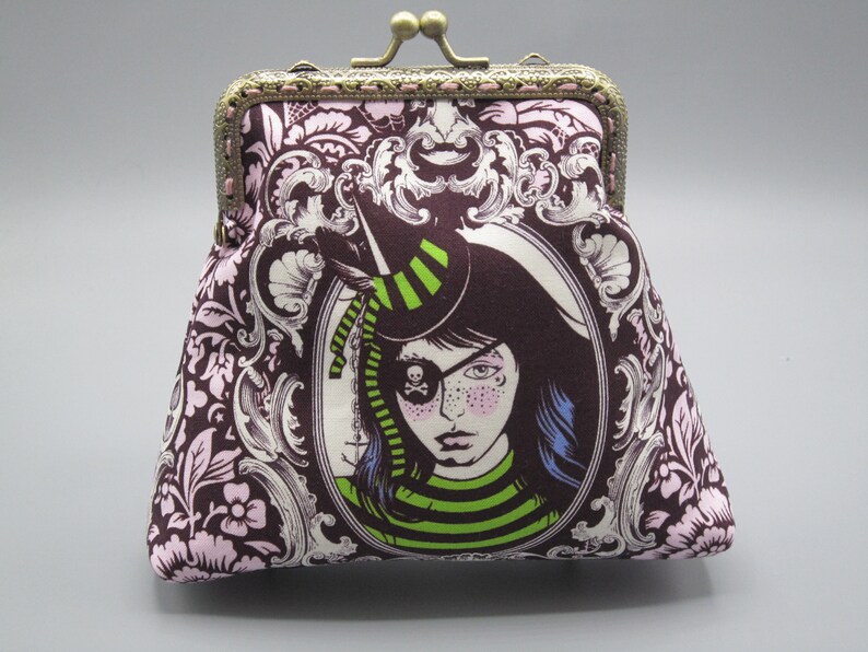 Tula Pink Nightshade Cameos Medium Kiss lock Snap Coin Purse, Cameo Snap Coin Purse, Snap Change Purse image 3