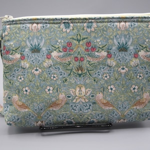 William Morris Inspired Strawberry Thief Bird Pouch, Travel Purse, Travel Clutch, Bird Wristlet, Zipper Bag Set, Smart phone Bag,Handbag, image 3