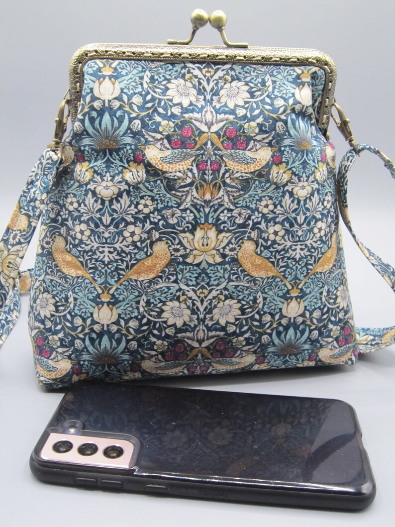 Kiss Lock Crossbody Bag William Morris Inspired Strawberry Etsy