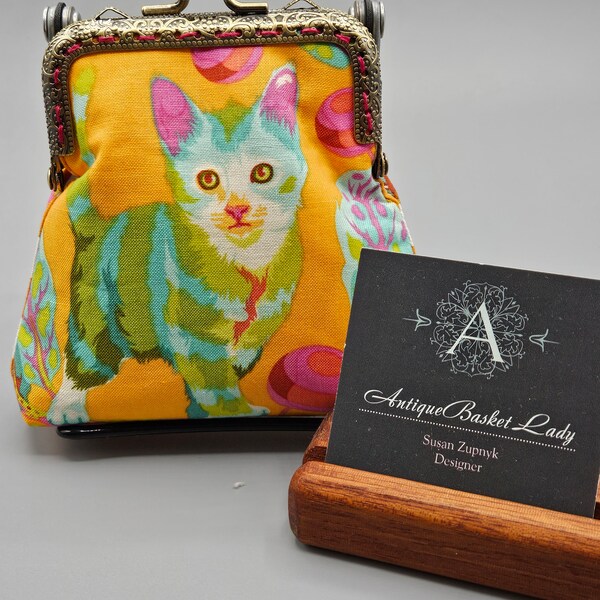 Rare OOP Tabby Road Disco Kitty Tula Pink Small Kiss lock Snap Coin Purse, Cat Snap Coin Purse, Cat Snap Change Purse