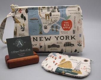 Linen Travel Pouch set, Travel Purse, City Guide Travel Clutch, Canvas Wristlet, Zipper  Bag Set, Smart phone Bag, Handbag,