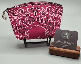 Pink Bandana Clutch Bag, Cosmetic Bag, Western Paisley Zipper Pouch, Travel Makeup Bag, Purse Organizer