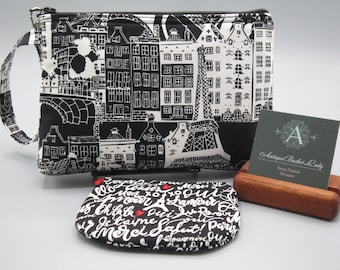 Eiffel Tower Pouch set, Eiffel Tower Travel Purse, City Guide Travel Clutch, Wristlet, Zipper  Bag Set, Smart phone Bag, Handbag,