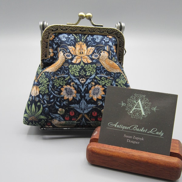 William Morris Inspired Strawberry Thief Small Kiss lock Snap Coin Purse, Bird Snap Coin Purse, Floral Snap Change Purse