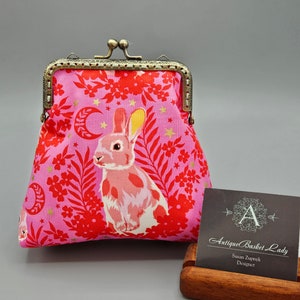 Besties Hop to It Tula Pink Medium Kiss lock Snap Coin Purse, Rabbit Snap Coin Purse, Bunny Snap Change Purse image 1