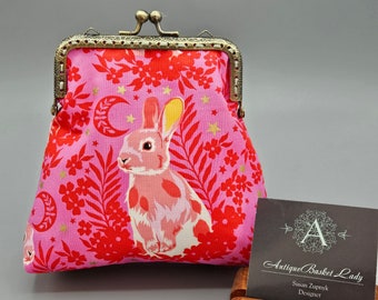 Besties Hop to It Tula Pink Medium Kiss lock Snap Coin Purse, Rabbit Snap Coin Purse, Bunny Snap Change Purse