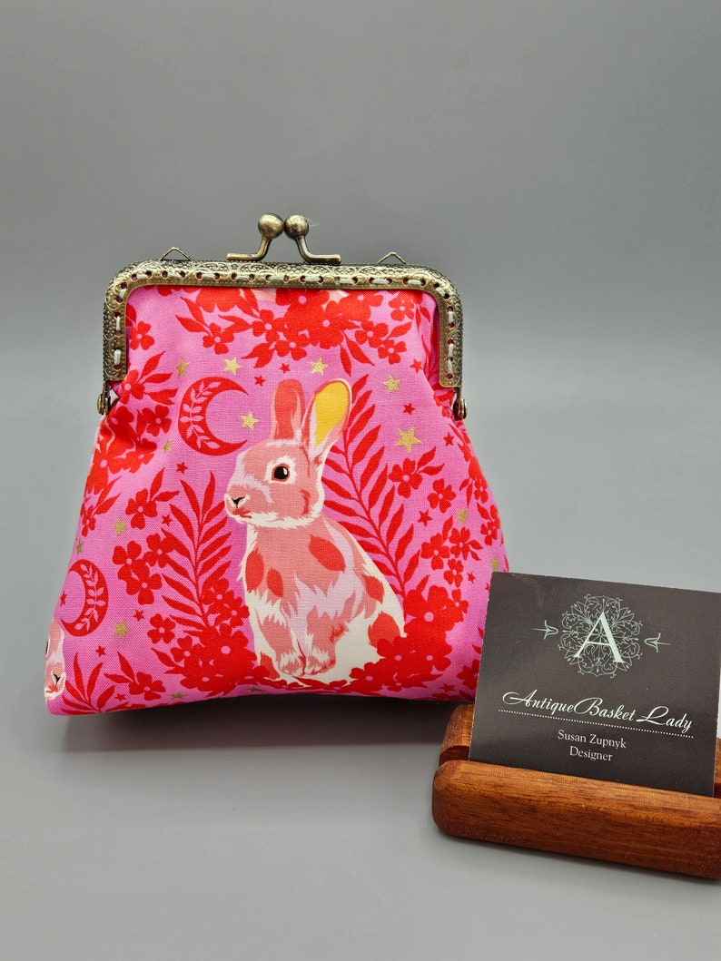 Besties Hop to It Tula Pink Medium Kiss lock Snap Coin Purse, Rabbit Snap Coin Purse, Bunny Snap Change Purse image 1