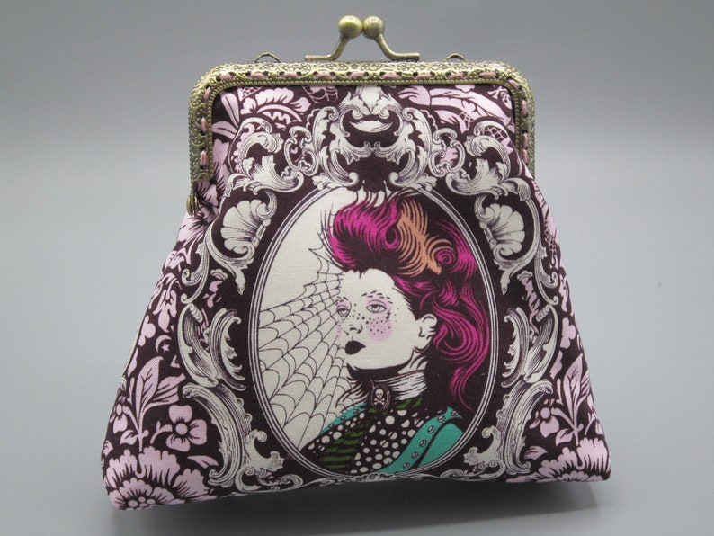 Tula Pink Nightshade Cameos Medium Kiss lock Snap Coin Purse, Cameo Snap Coin Purse, Snap Change Purse image 2