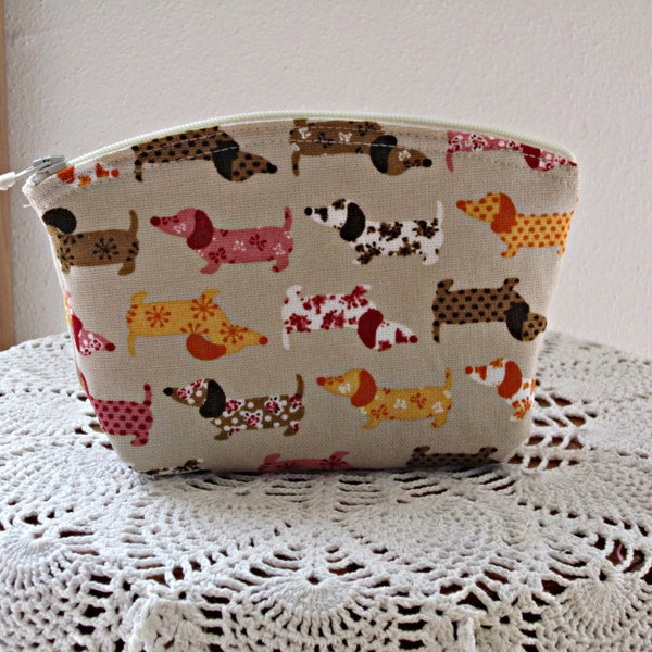 Linen Clutch Cosmetic Bag  Purse Doxies on Parade Made in USA
