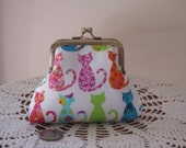 Small  Kisslock  Snap Coin Purse Colorful Cats Made in the USA