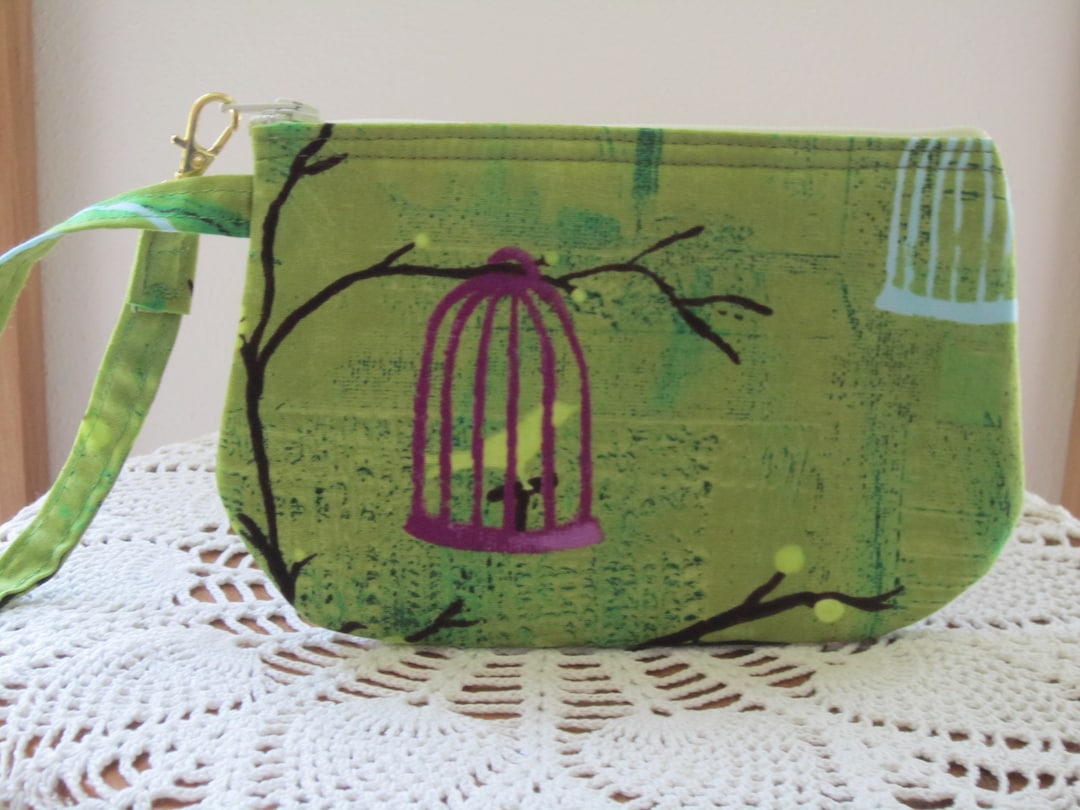 Bird Wristlet Bird Clutch Zipper Gadget Purse in Green Gift Etsy